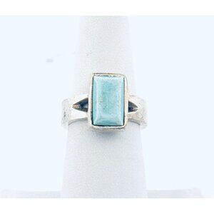 Vintage Mexico 925 Sterling Silver Ring with Rectangular Larimar Gem, Size 6, 9.